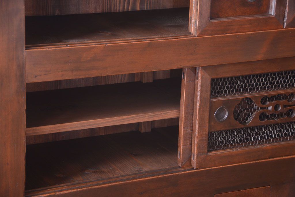 アンティーク家具　古民具・骨董　明治期　薄型!二段重ね四尺水屋箪笥