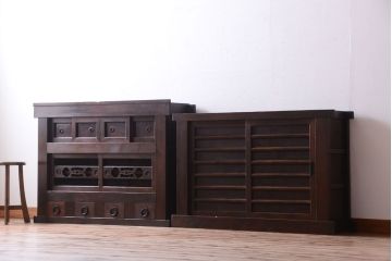 アンティーク家具　古民具・骨董　明治期　薄型!二段重ね四尺水屋箪笥