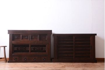 アンティーク家具　古民具・骨董　明治期　薄型!二段重ね四尺水屋箪笥