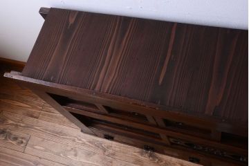 アンティーク家具　古民具・骨董　明治期　薄型!二段重ね四尺水屋箪笥