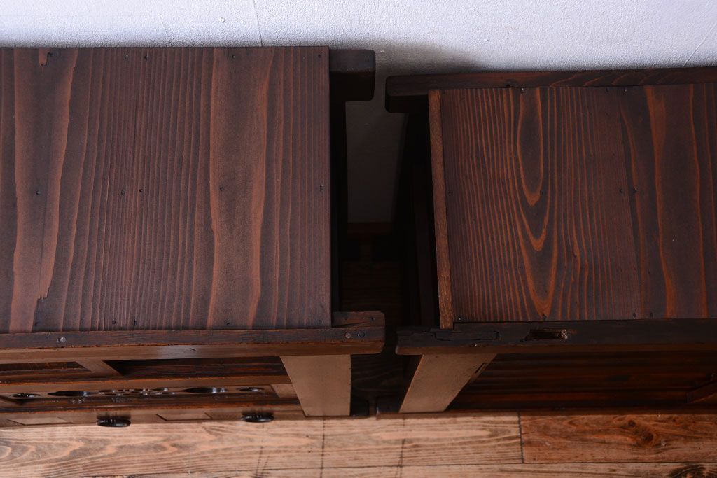 アンティーク家具　古民具・骨董　明治期　薄型!二段重ね四尺水屋箪笥