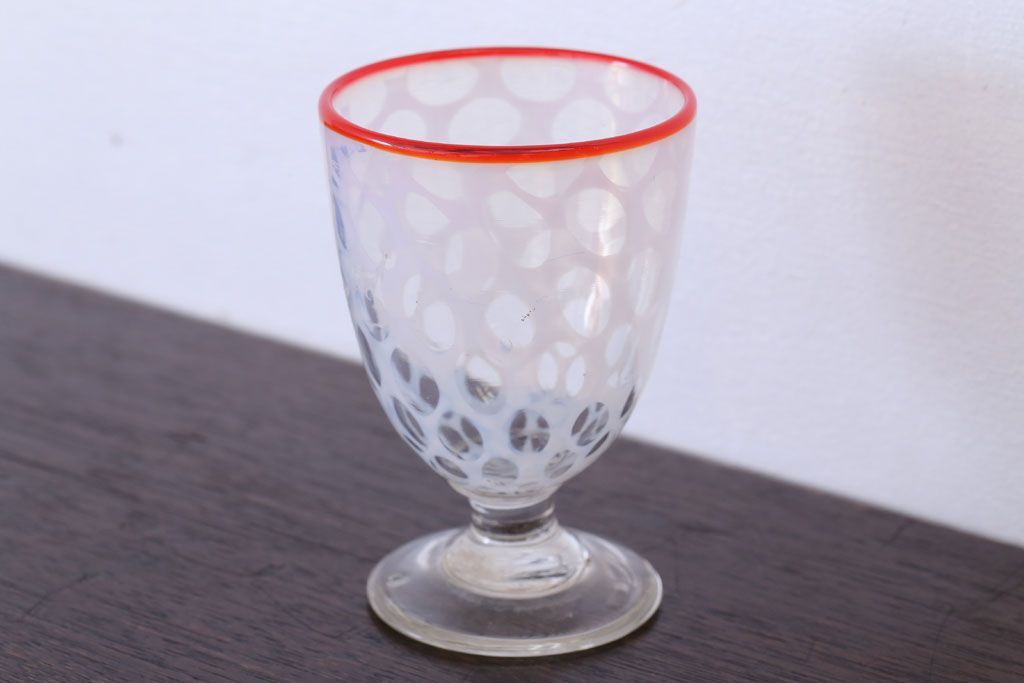 氷コップ 水玉 縁赤 乳白 明治 大正 昭和初期 アンティーク レトロ 公式】アンティーク家具ラフジュ工房商品詳細ページアンティーク