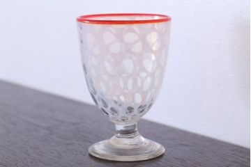 アンティーク雑貨　アンティーク　当時物　赤縁乳白水玉氷コップ(1)
