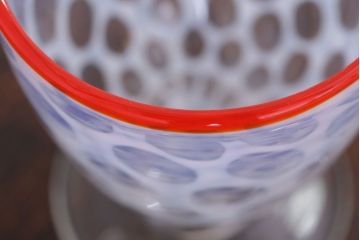 アンティーク雑貨　アンティーク　当時物　赤縁乳白水玉氷コップ(1)