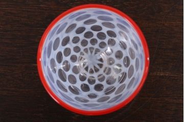 アンティーク雑貨　アンティーク　当時物　赤縁乳白水玉氷コップ(1)