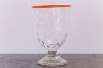 アンティーク雑貨　アンティーク　当時物　赤縁乳白水玉氷コップ(3)