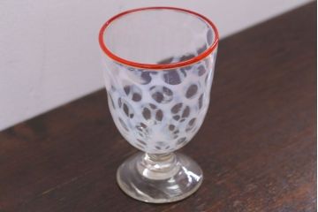 アンティーク雑貨　アンティーク　当時物　赤縁乳白水玉氷コップ(3)