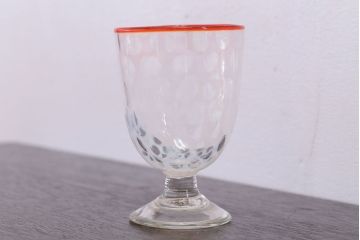 アンティーク雑貨　アンティーク　当時物　赤縁乳白水玉氷コップ(3)