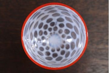 アンティーク雑貨　アンティーク　当時物　赤縁乳白水玉氷コップ(3)