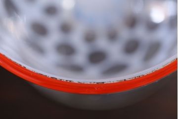 アンティーク雑貨　アンティーク　当時物　赤縁乳白水玉氷コップ(3)