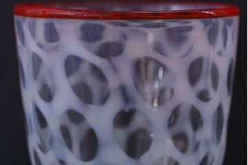 アンティーク雑貨　アンティーク　当時物　赤縁乳白水玉氷コップ(3)