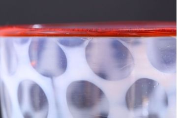 アンティーク雑貨　アンティーク　当時物　赤縁乳白水玉氷コップ(3)