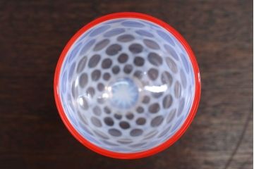 アンティーク雑貨　アンティーク　当時物　赤縁乳白水玉氷コップ