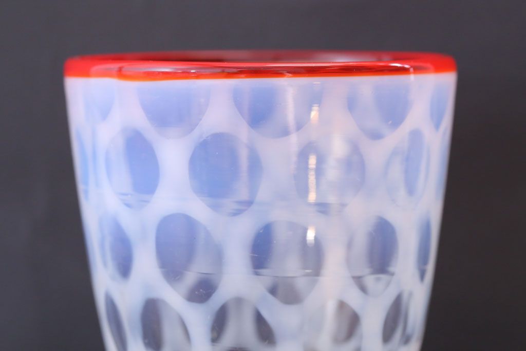 アンティーク雑貨　アンティーク　当時物　赤縁乳白水玉氷コップ