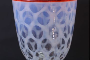 アンティーク雑貨　アンティーク　当時物　赤縁乳白水玉氷コップ