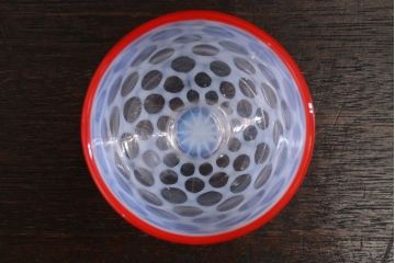 アンティーク雑貨　アンティーク　当時物　赤縁乳白水玉氷コップ