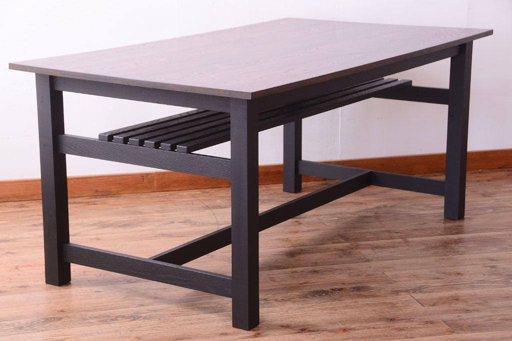 アンティーク家具　アンティーク　ペイントレッグ!古い木の大きなダイニングテーブル(作業台)(2)