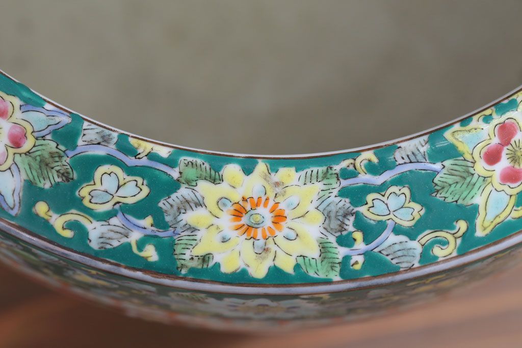 アンティーク雑貨　古民具・骨董　大正〜昭和期　十錦手火鉢(瀬戸火鉢)