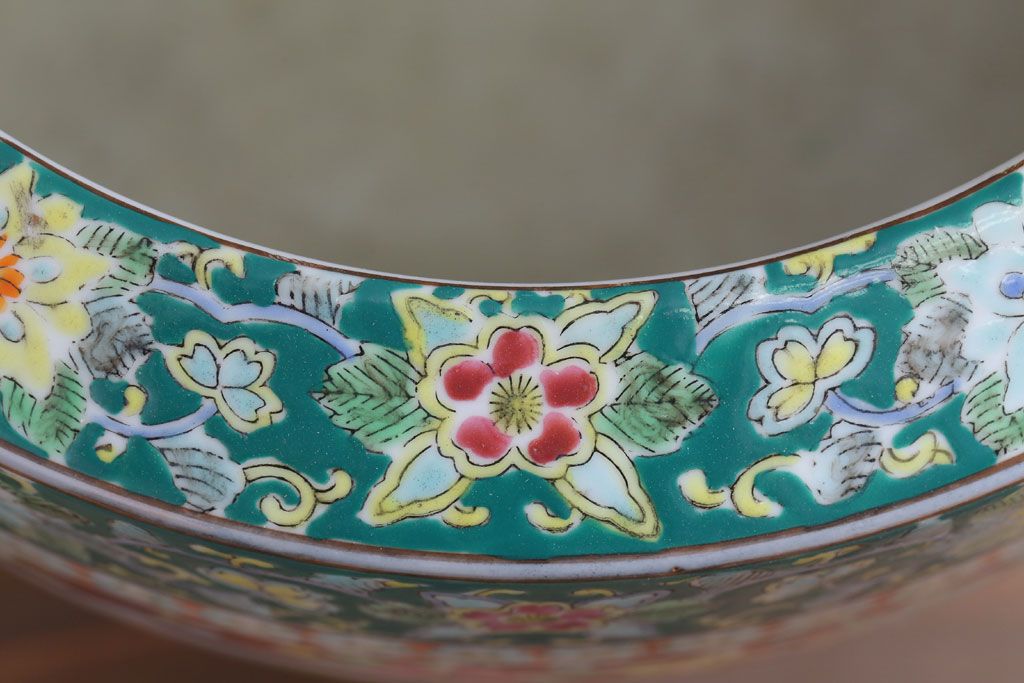 アンティーク雑貨　古民具・骨董　大正〜昭和期　十錦手火鉢(瀬戸火鉢)