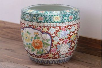 アンティーク雑貨　古民具・骨董　大正〜昭和期　十錦手火鉢(瀬戸火鉢)