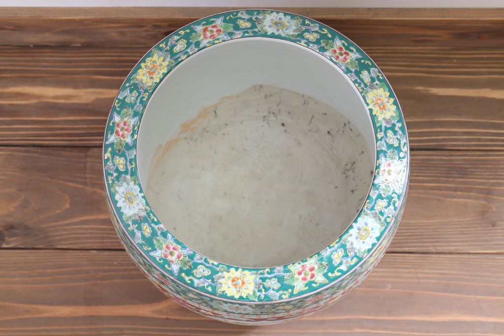 アンティーク雑貨　古民具・骨董　大正〜昭和期　十錦手火鉢(瀬戸火鉢)