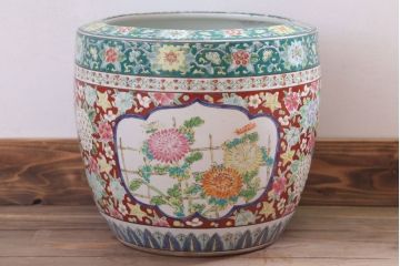 アンティーク雑貨　古民具・骨董　大正〜昭和期　十錦手火鉢(瀬戸火鉢)