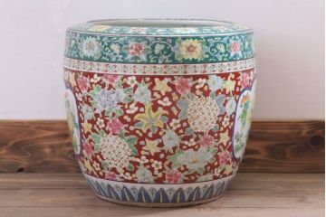 アンティーク雑貨　古民具・骨董　大正〜昭和期　十錦手火鉢(瀬戸火鉢)