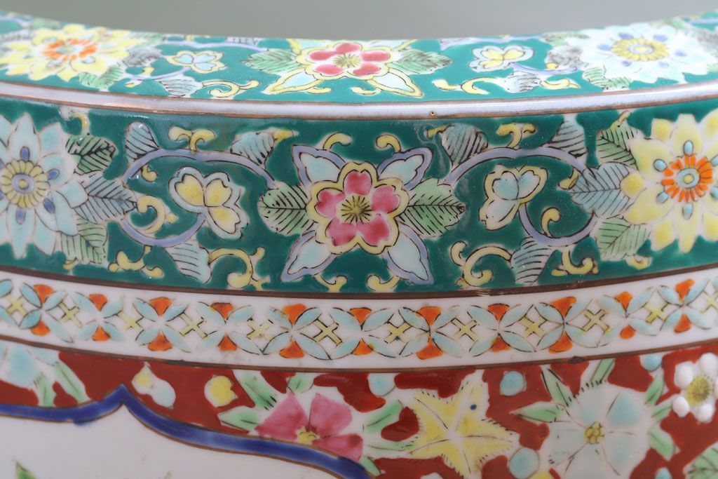 アンティーク雑貨　古民具・骨董　大正〜昭和期　十錦手火鉢(瀬戸火鉢)