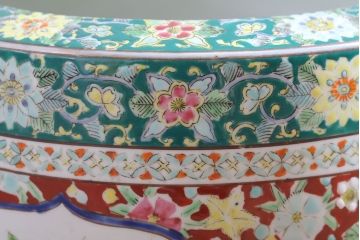 アンティーク雑貨　古民具・骨董　大正〜昭和期　十錦手火鉢(瀬戸火鉢)