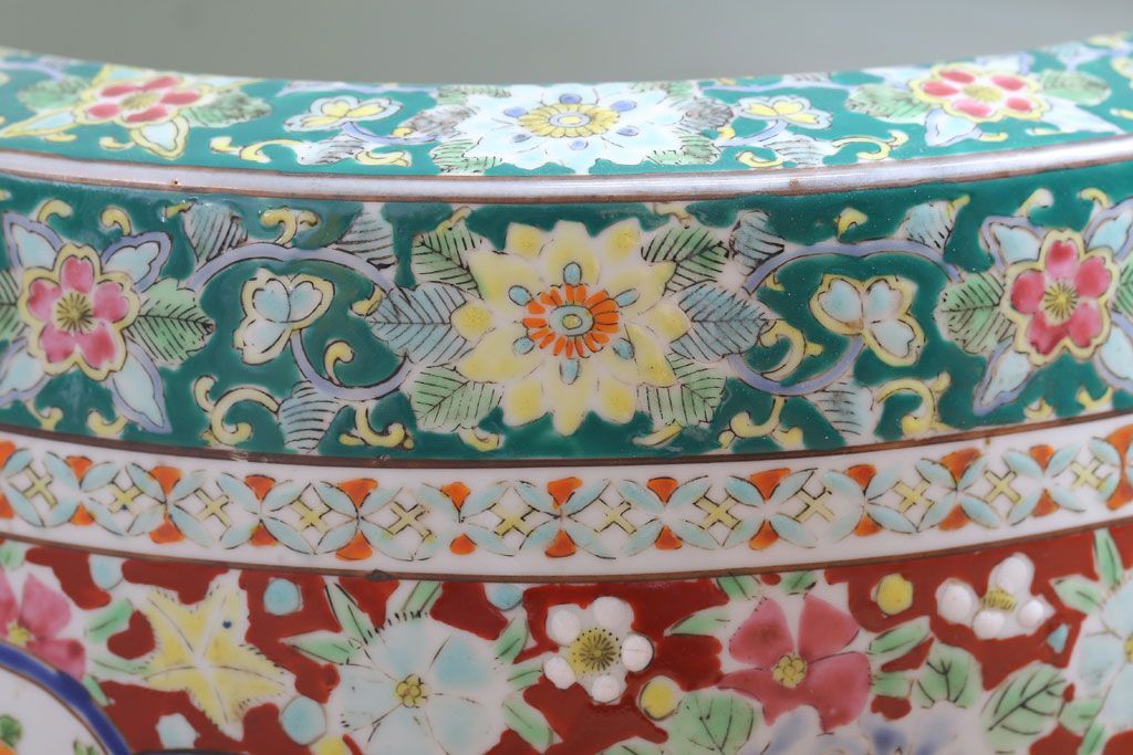 アンティーク雑貨　古民具・骨董　大正〜昭和期　十錦手火鉢(瀬戸火鉢)