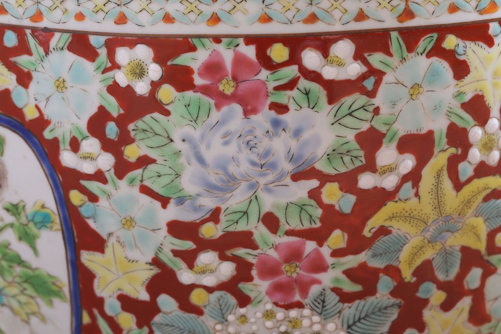 アンティーク雑貨　古民具・骨董　大正〜昭和期　十錦手火鉢(瀬戸火鉢)