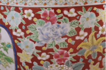 アンティーク雑貨　古民具・骨董　大正〜昭和期　十錦手火鉢(瀬戸火鉢)