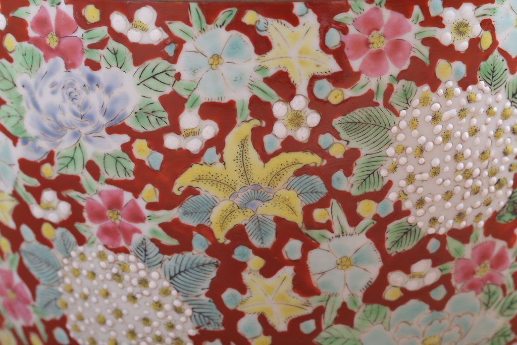 アンティーク雑貨　古民具・骨董　大正〜昭和期　十錦手火鉢(瀬戸火鉢)