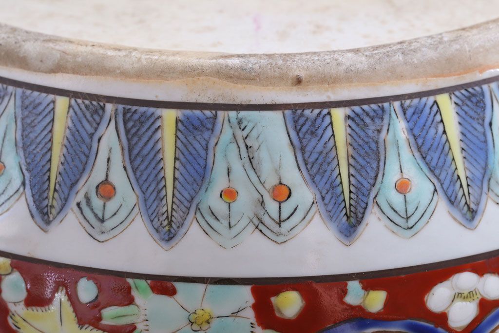 アンティーク雑貨　古民具・骨董　大正〜昭和期　十錦手火鉢(瀬戸火鉢)