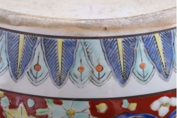 アンティーク雑貨　古民具・骨董　大正〜昭和期　十錦手火鉢(瀬戸火鉢)