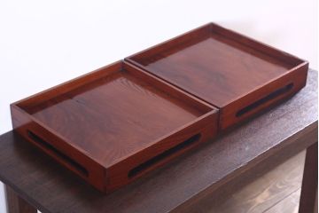 アンティーク雑貨　古民具・骨董　明治〜大正期　欅材のお膳(盆)　2客セット(1)