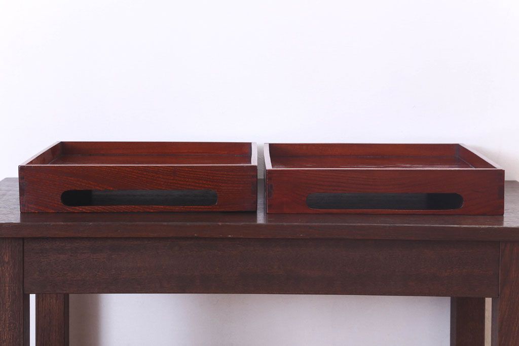 アンティーク雑貨　古民具・骨董　明治〜大正期　欅材のお膳(盆)　2客セット(2)