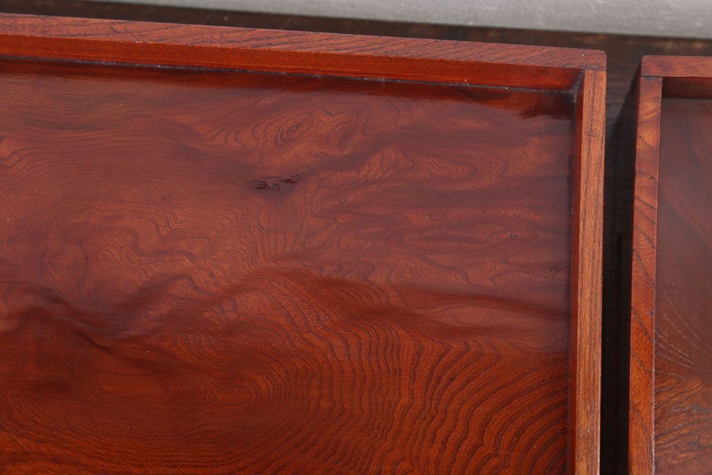 アンティーク雑貨　古民具・骨董　明治〜大正期　欅材のお膳(盆)　2客セット(2)