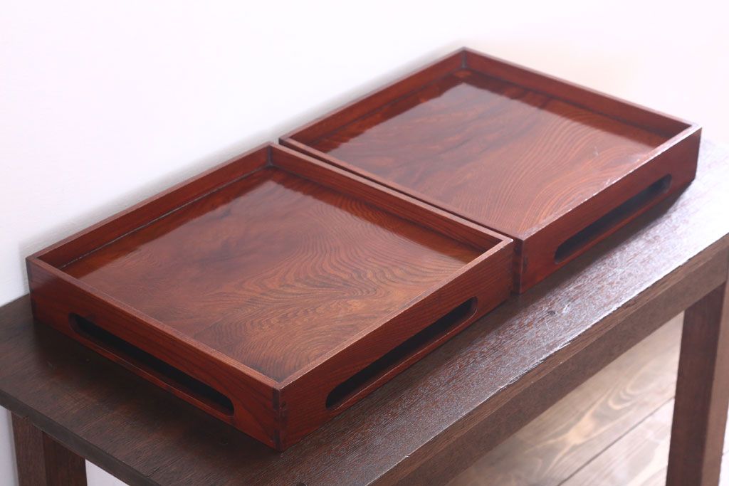 アンティーク雑貨　古民具・骨董　明治〜大正期　欅材のお膳(盆)　2客セット(2)