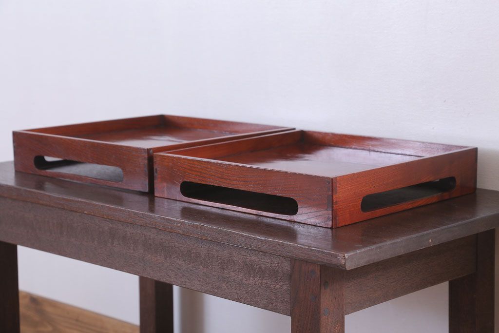 アンティーク雑貨　古民具・骨董　明治〜大正期　欅材のお膳(盆)　2客セット(2)