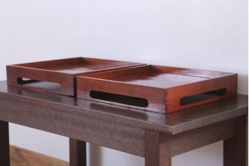 アンティーク雑貨　古民具・骨董　明治〜大正期　欅材のお膳(盆)　2客セット(2)