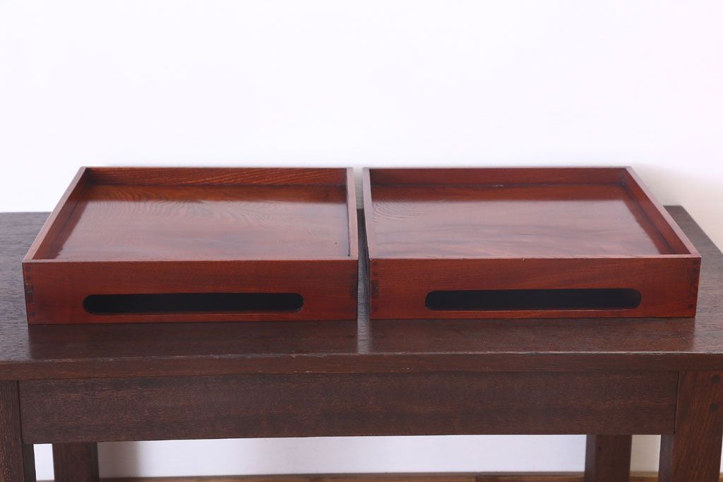 アンティーク雑貨　古民具・骨董　明治〜大正期　欅材のお膳(盆)　2客セット(2)