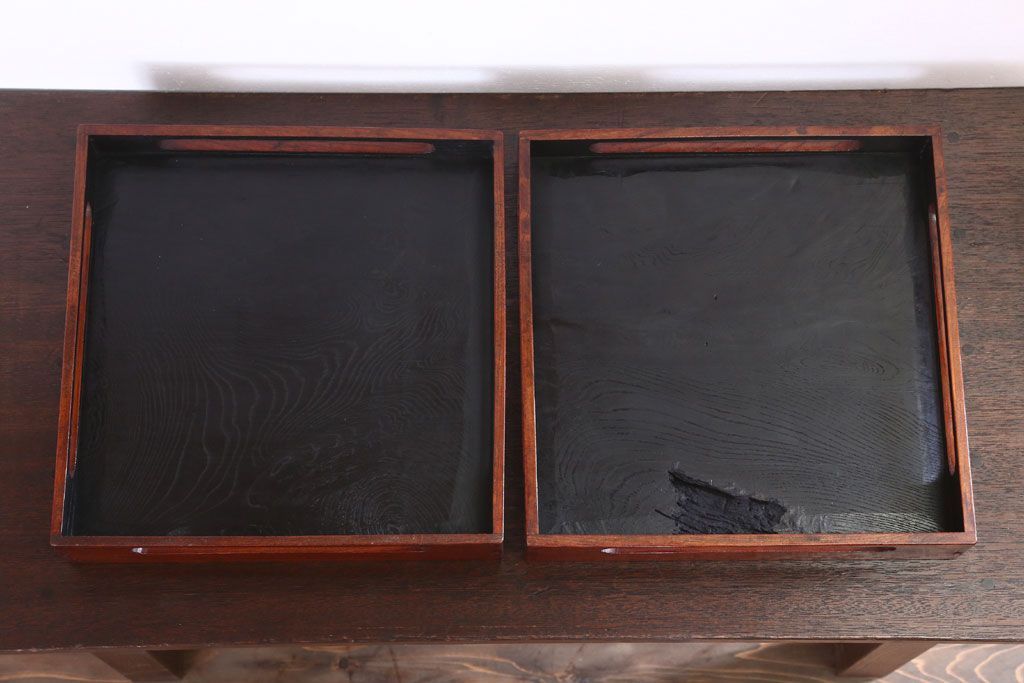 アンティーク雑貨　古民具・骨董　明治〜大正期　欅材のお膳(盆)　2客セット(2)