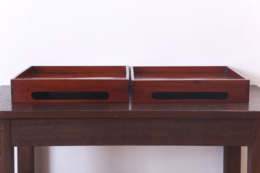 アンティーク雑貨　古民具・骨董　明治〜大正　欅材のお膳(盆)　2客セット(3)