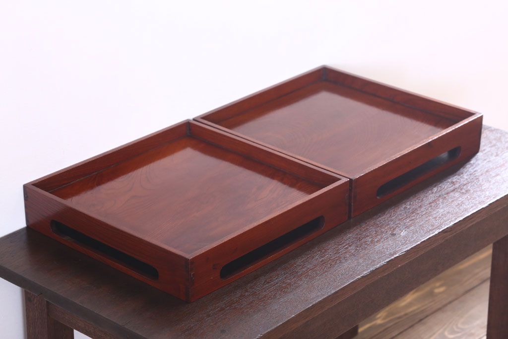 アンティーク雑貨　古民具・骨董　明治〜大正　欅材のお膳(盆)　2客セット(3)