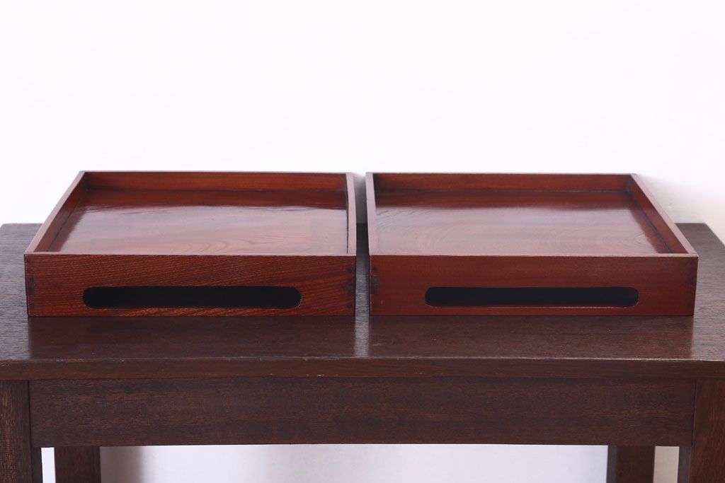 アンティーク雑貨　古民具・骨董　明治〜大正　欅材のお膳(盆)　2客セット(3)