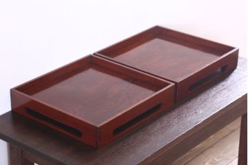 古民具・骨董　明治〜大正　欅材のお膳(盆)　2客セット(1)