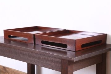 古民具・骨董　明治〜大正　欅材のお膳(盆)　2客セット(1)