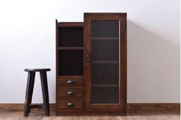 アンティーク家具　和製アンティーク　飾り棚・引き出し付き!モールガラス扉の収納棚(本箱)