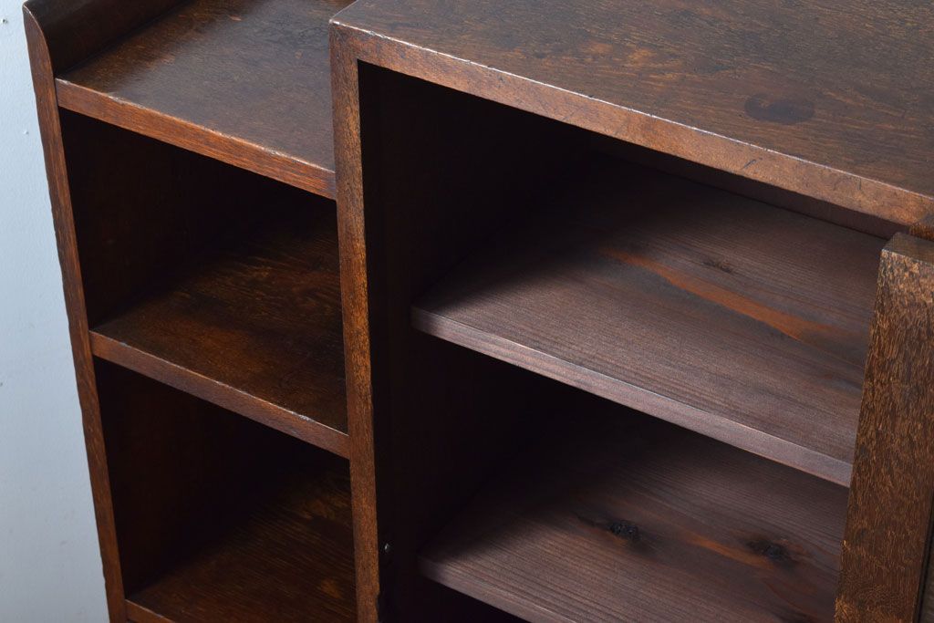 アンティーク家具　和製アンティーク　飾り棚・引き出し付き!モールガラス扉の収納棚(本箱)